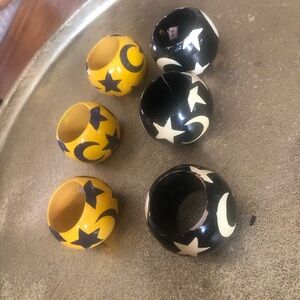 Celestial Charm Napkin Ring Set - Black and Yellow